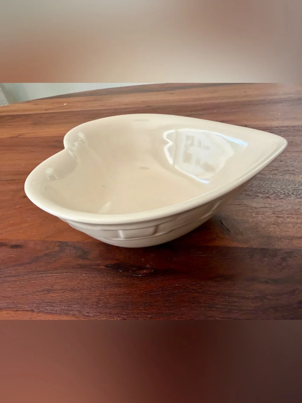 Longaberger Pottery Heart Bowl White Ceramic Glossy Basket Weave USA 8.75”